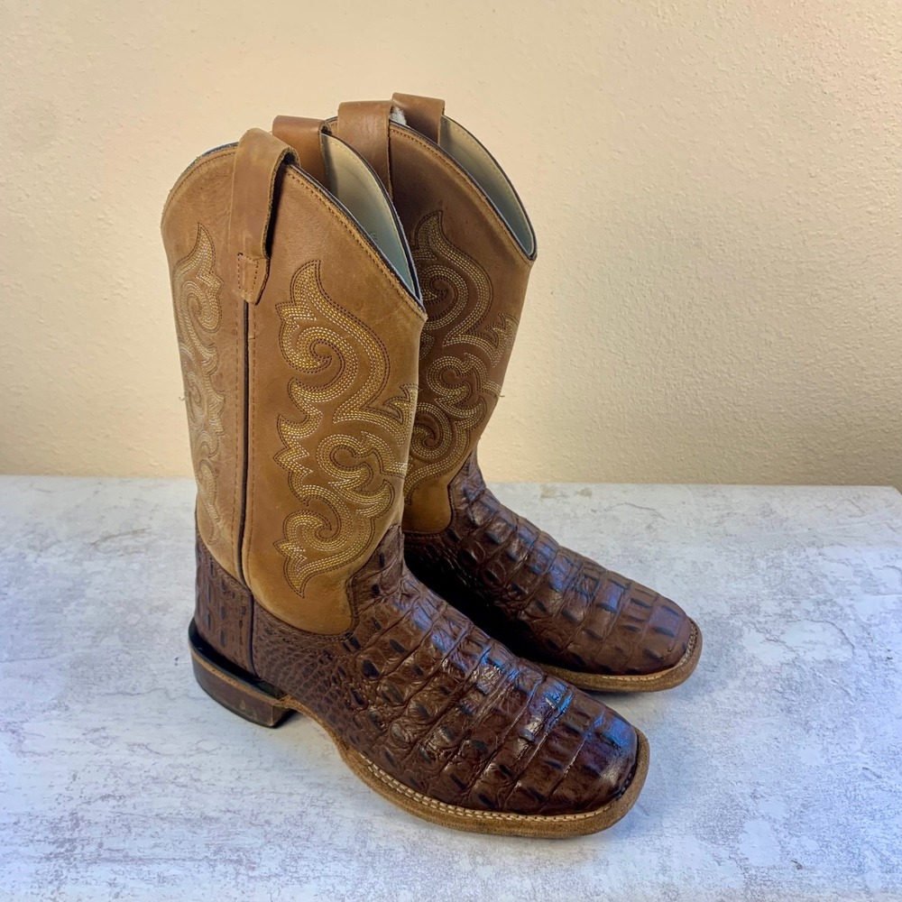 Old West 6D Western Boots Brown Faux Gator Square Toe BSY1830